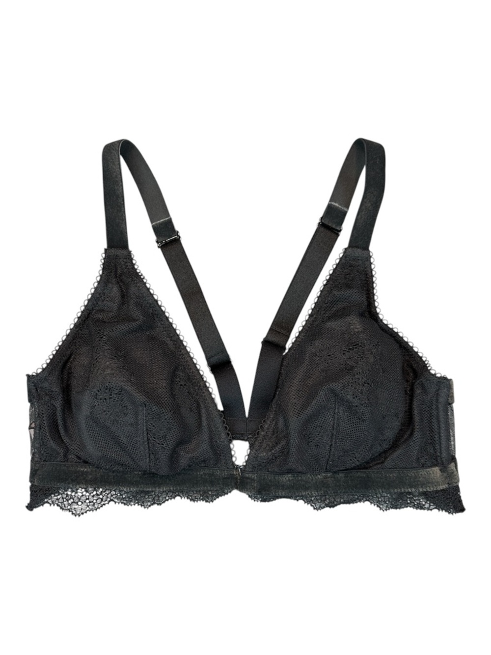 Victoria's Secret Black Velvet And Lace Front Close V-Back Bralette Size M